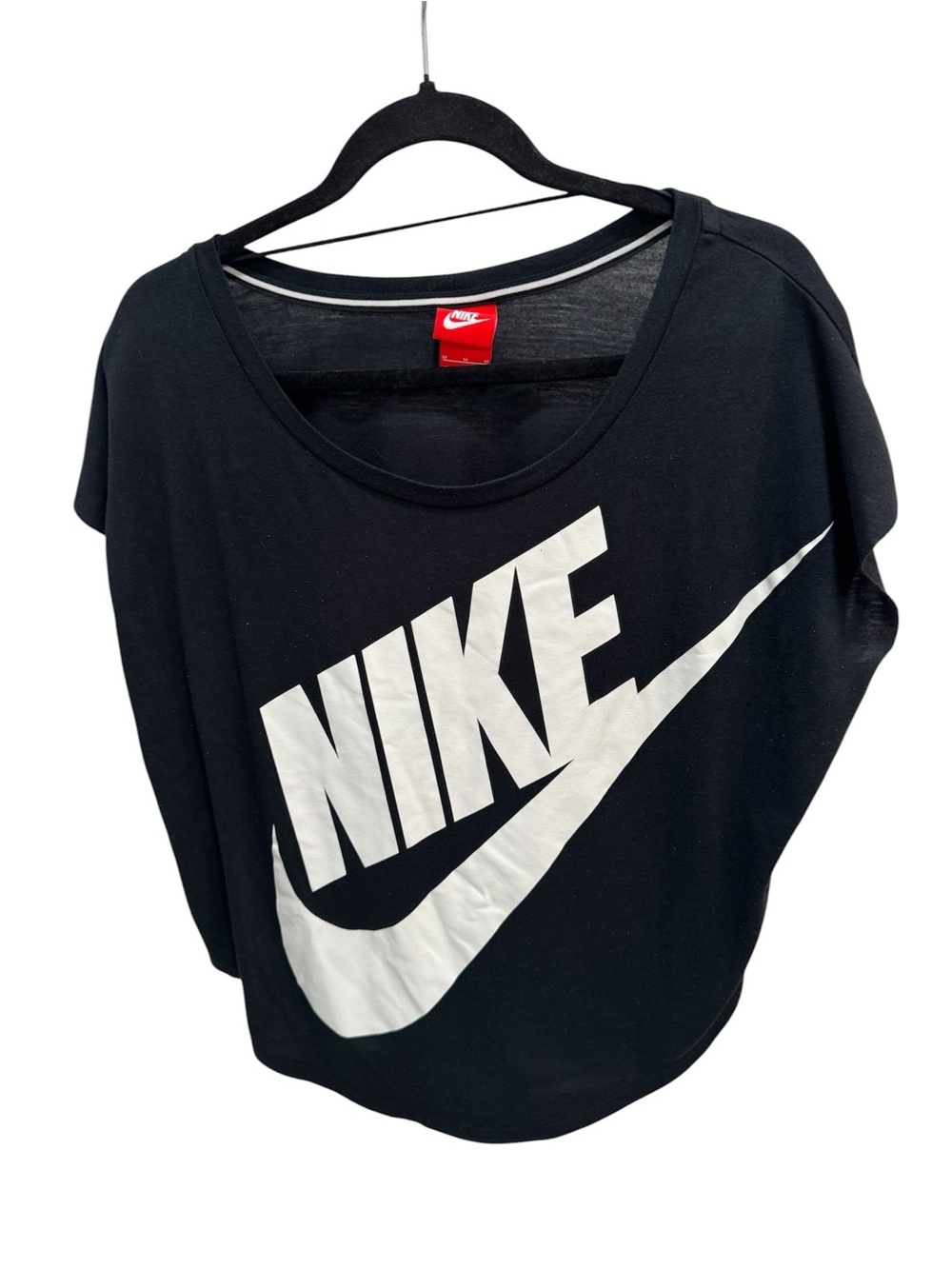 Nike Tunic Tee Shirt Athletic Cut Black Spellout Color Swoosh Women’s M